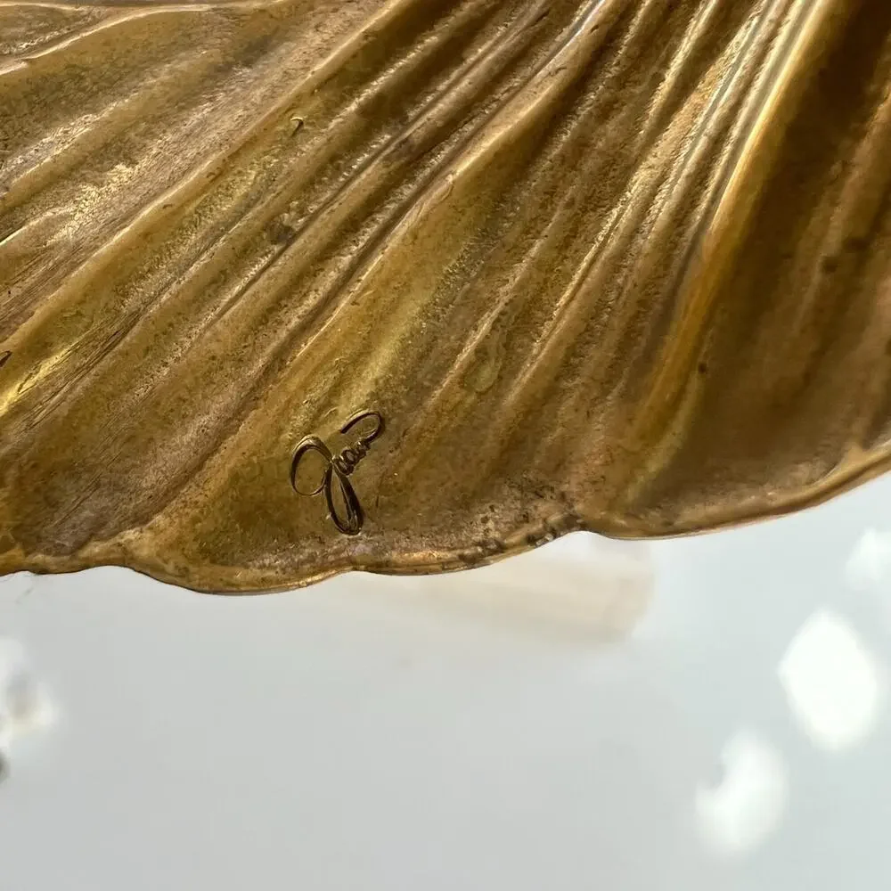 Women's Brass Leaf Cuff Bracelet Adjustable Signed by Joan